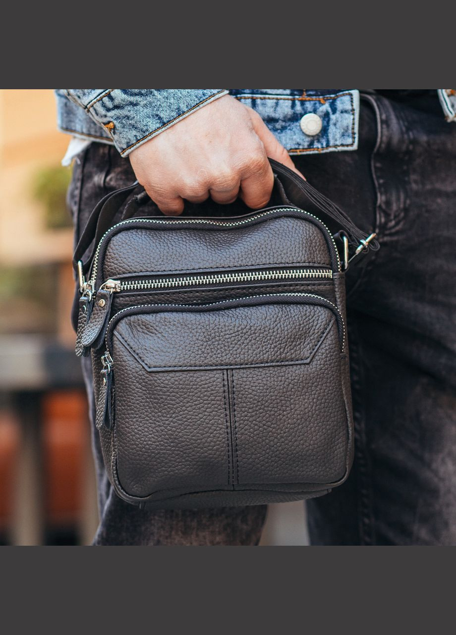 Чоловічий шкіряний месенджер через плече чорний A25F-1519A Tiding Bag (359380787)