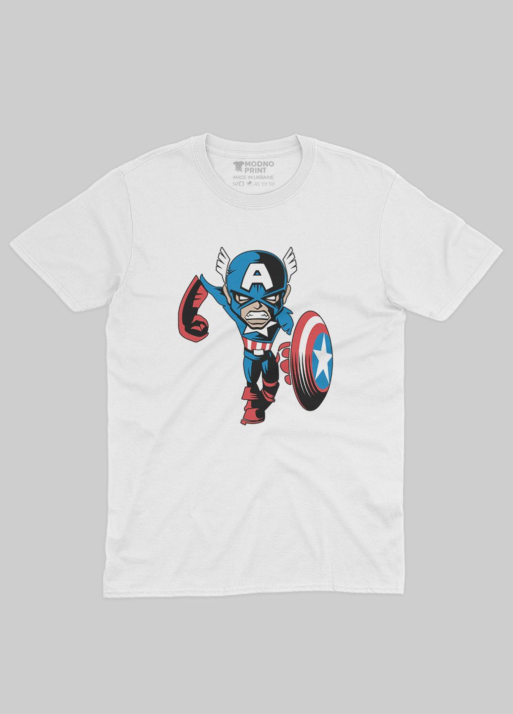Белая демисезонная футболка для девочки с принтом супергероя - капитан америка (ts001-1-whi-006-022-014-g) Modno
