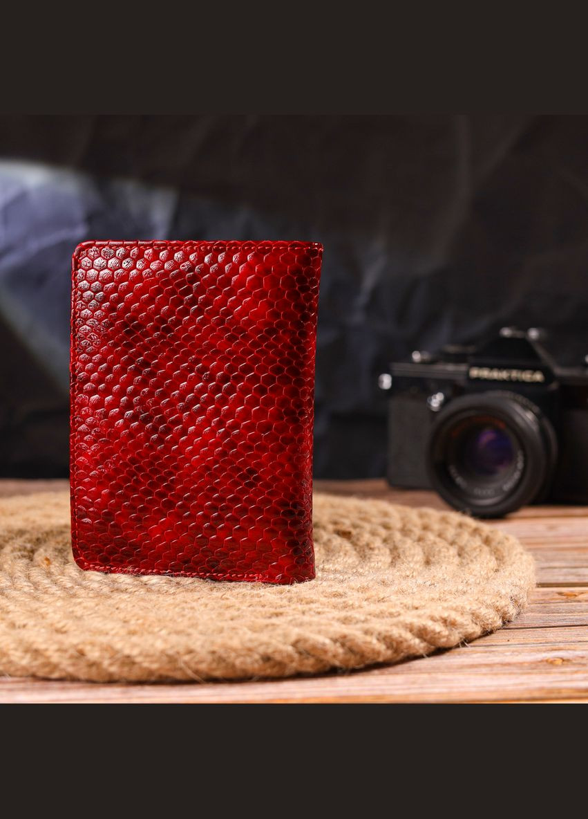 Жіночий гаманець із натуральної шкіри з тисненням під змію з монетницею 21682 Червоний Canpellini (306881326)