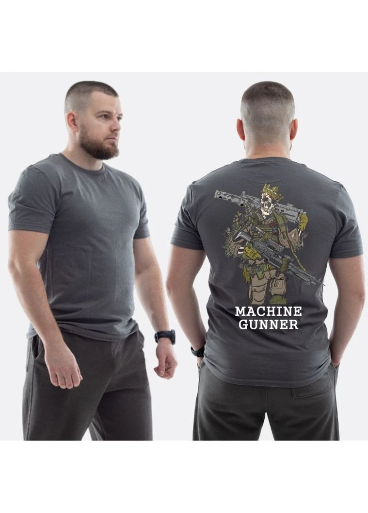Графітова чоловіча класична футболка з принтом machine gunner мінометник скелет з мінометом, графітовий Україна