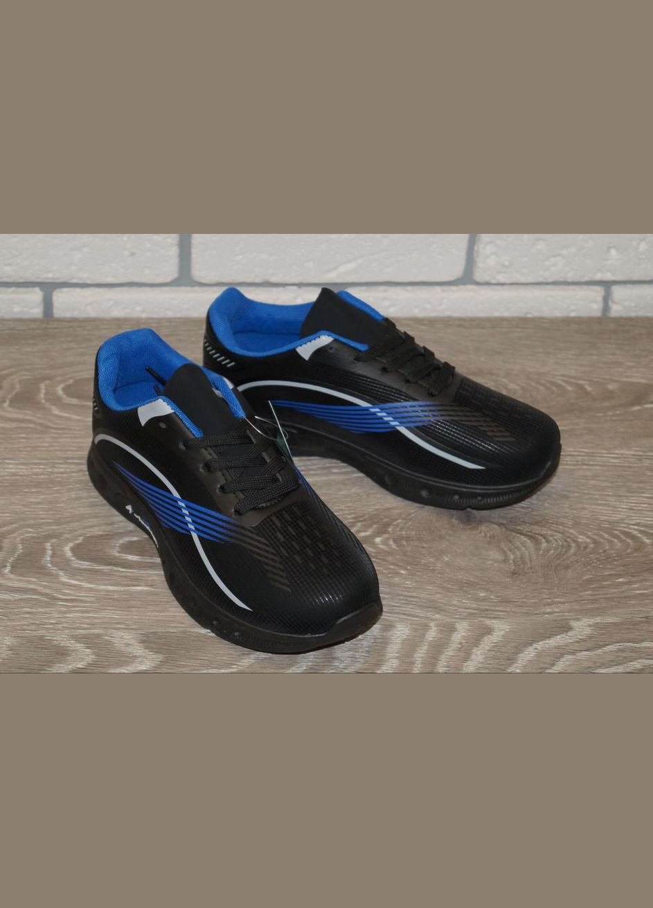 Черные демисезонные кроссовки подростковые черные с синим Paliament Fashion