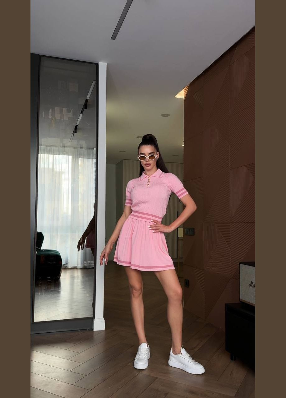 Рожевий трикотажний комплект поло+міні-спідничка Simply sexy