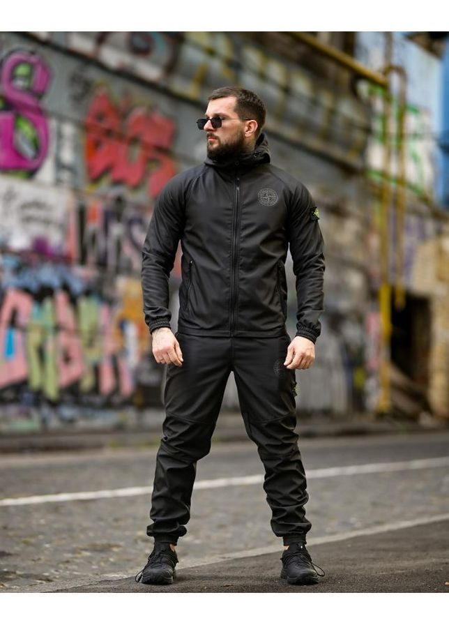 Стильний чоловічий костюм Stone Island Softshell на флісі чорний осінь/зима No Brand (368766243)
