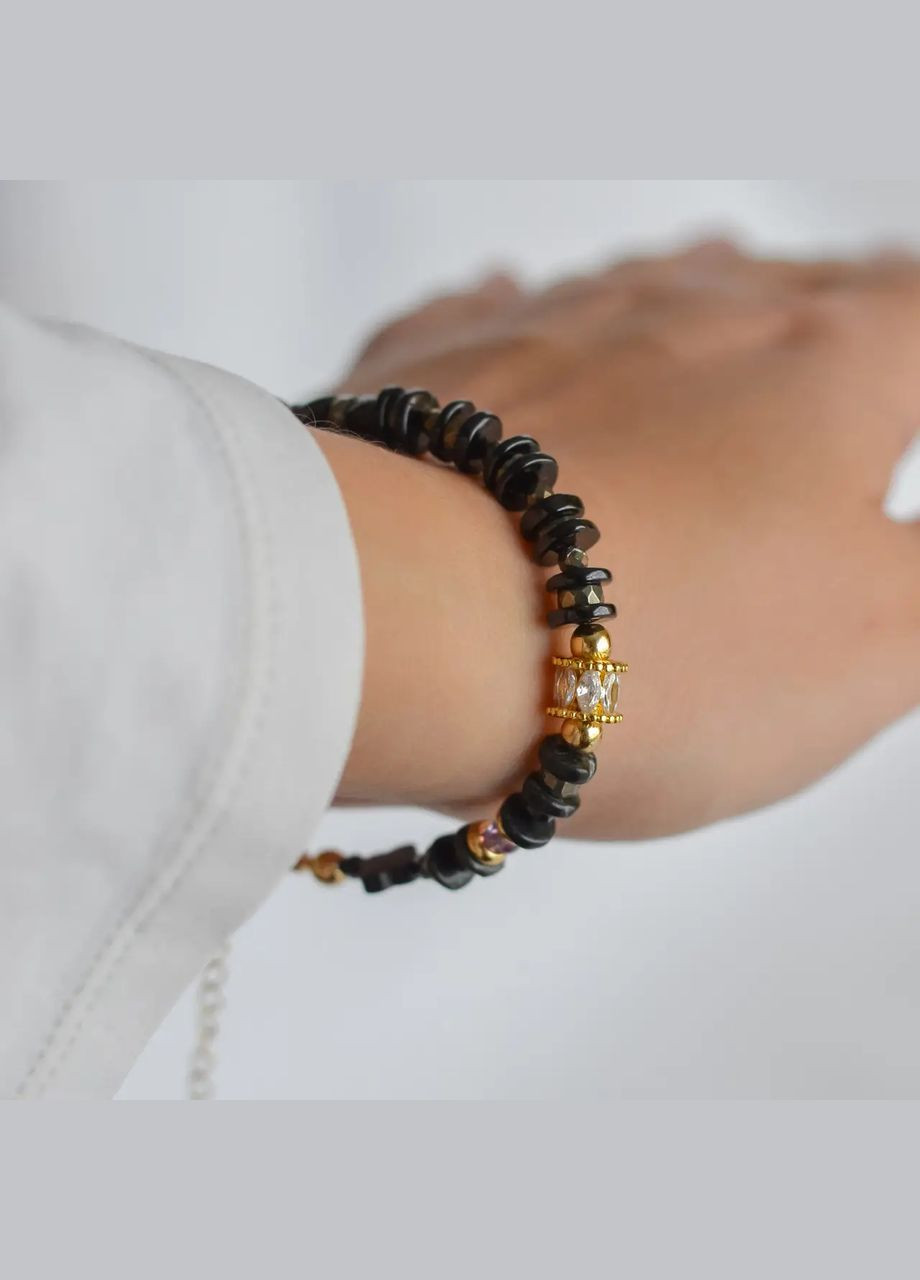 Браслет натуральний Пірит+Змійовик+Шпінель, фур-ра гіп-ний сплав колір золото d-6-3мм+- L-18-23см No Brand браслет (302810326)