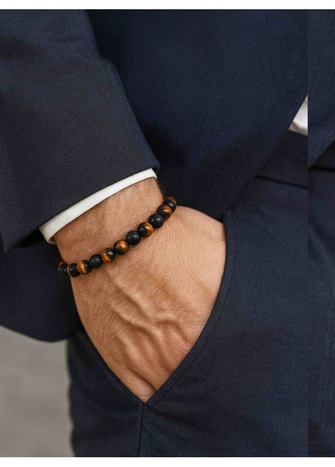 Мужской браслет из натуральных камней шунгит и тигровый глаз 4940 LeBijou (367580194)
