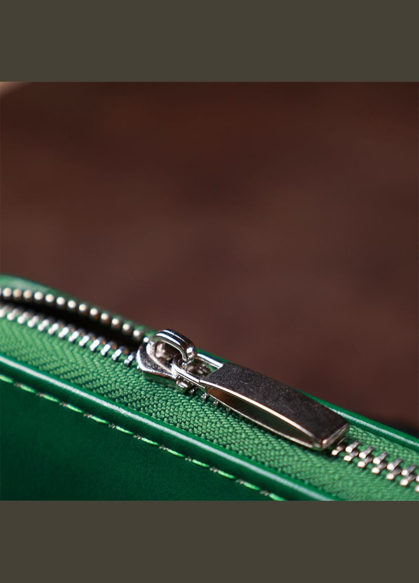 Жіночий гаманець на одну блискавку з екошкіри гладкий з монетницею 19034 Зелений KIVI (306882301)