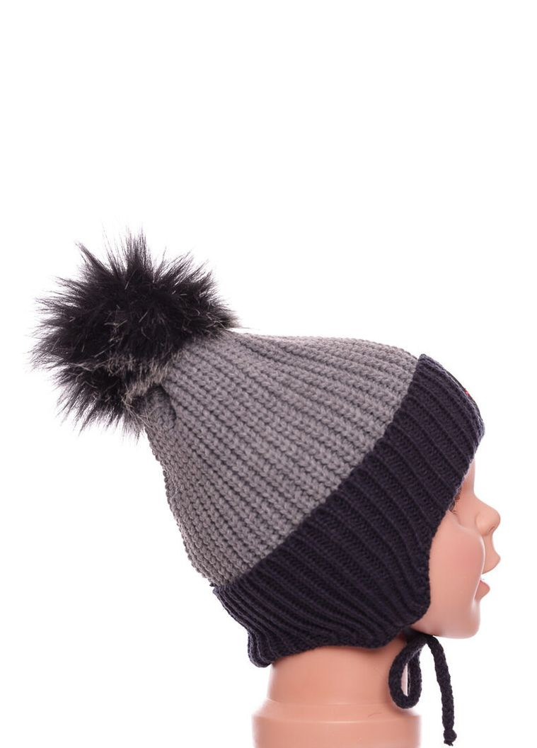Шапка в'язка на флісі для хлопчика Bikerally сіра з чорним 2г+ (50324) BABYKROHA (337706245)
