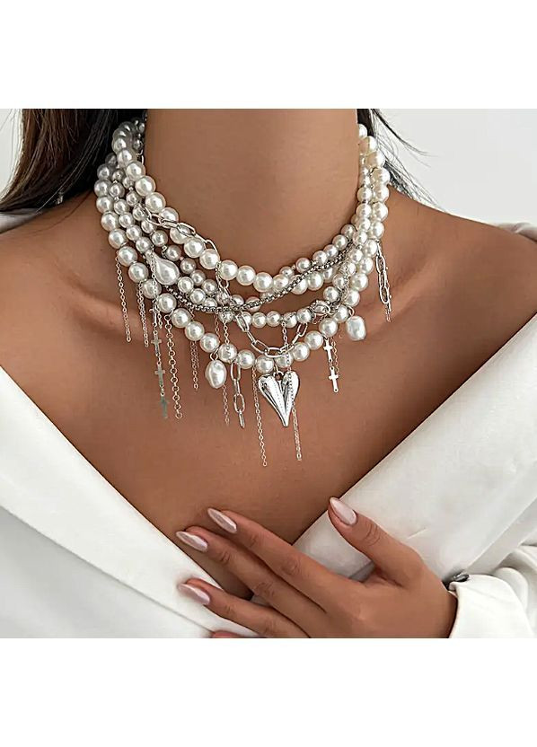 Колье Ожерелье Чокер многослойный жемчужинки (имитация) No Brand (366668030)