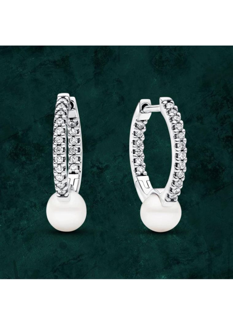 Срібні сережки з перлинами та паве Pandora (Пандора) 293171C01 No Brand (363028473)