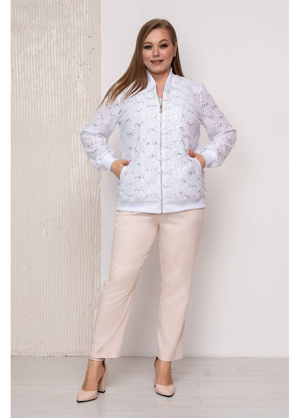 Гипюровый бомбер ТАЛА белый 58 Tatiana (349442010)