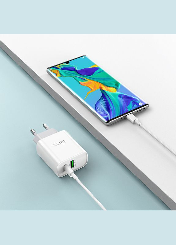 Зарядний пристрій для телефону з швидкою зарядкою Rapido C80A |1USB/1Type-C, 3.1A/20W, QC/PD| Білий Hoco (337350640)
