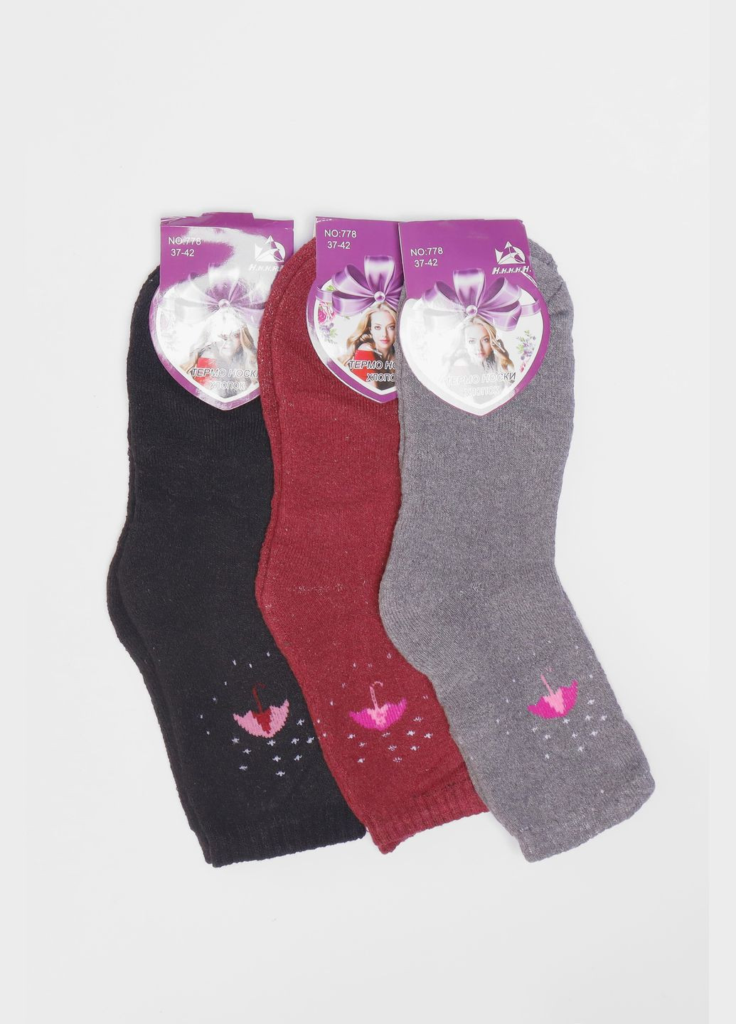 Комбіновані набір шкарпеток жіночих махрових 3 штуки Let's Shop малюнки (304609696)