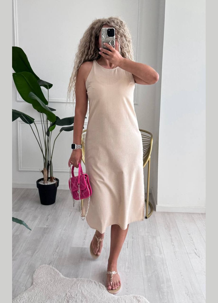 Світло-бежева повсякденний, кежуал жіноча сукня Style Point однотонна
