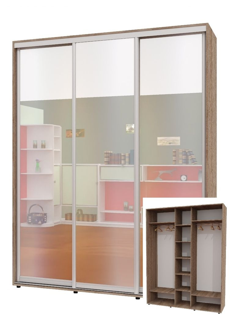 Шкаф-купе трехдверный 200*60*250 см Дуб Сонома трюфель 3 двери Зеркало ШК-04 Алекса (360445180)