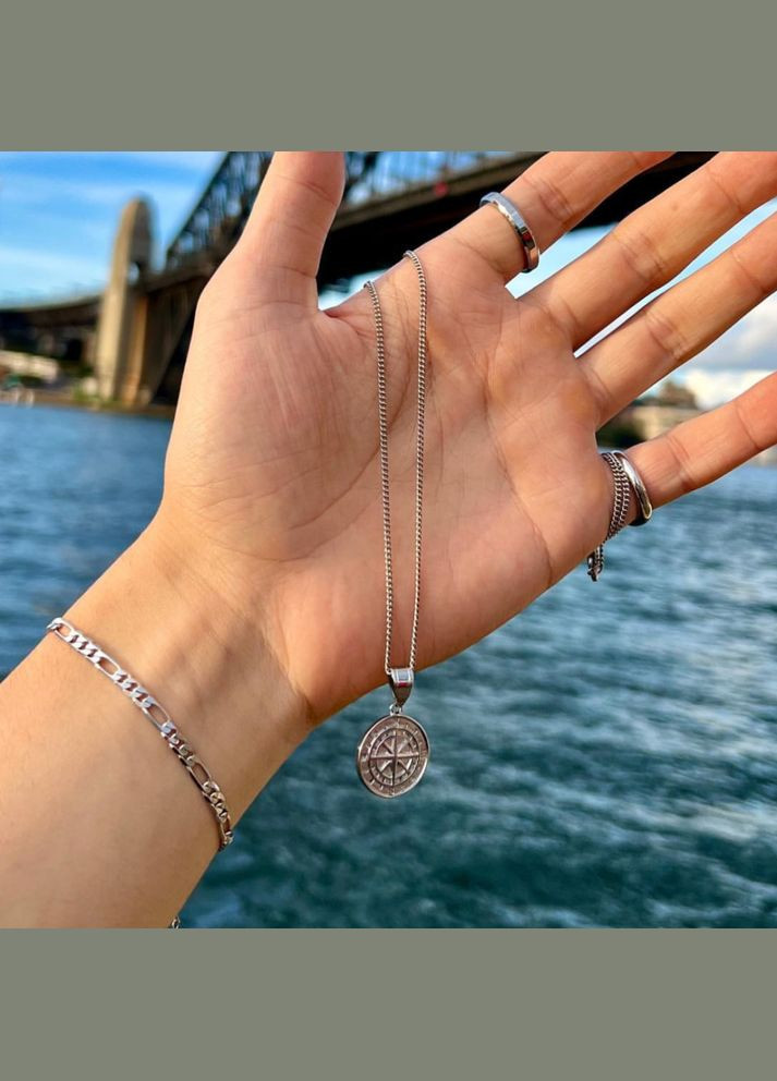 Мужская серебряная металлическая подвеска, цепочка с кулоном Компас No Brand (328251218)