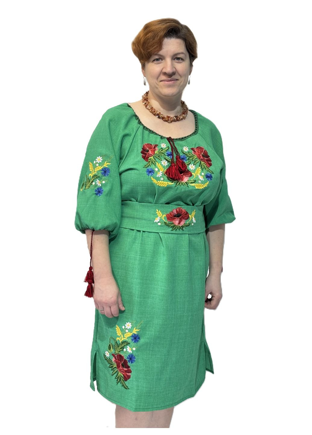Зелёная женское вышитое платье зозулька зеленое НоКо узор цветочный габардин (324270921)