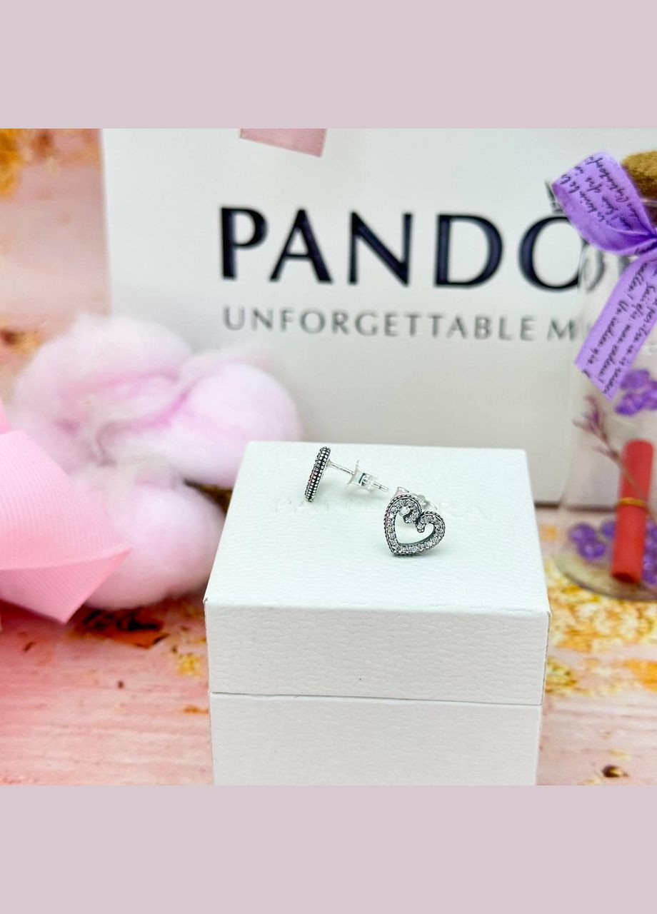 Срібні сережки «Ажурні серце» Пандора Pandora (317565206)