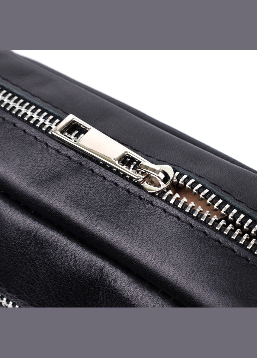 Прямокутна сумка-бананка для чоловіків із натуральної глянсової шкіри 22825 Чорна Shvigel (329148816)