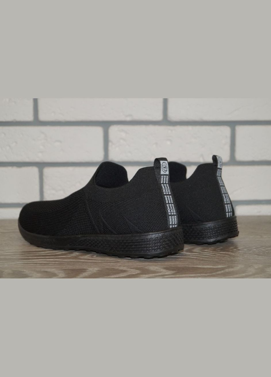Черные демисезонные кроссовки мужские текстильные без шнурков черные SWIN SHOES
