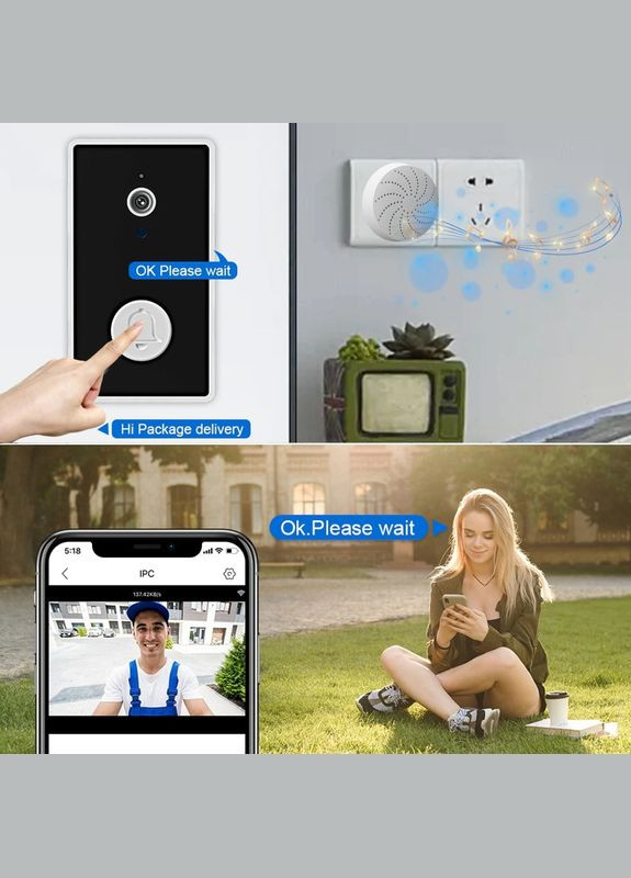 Відеодомофон Wifi на батарейках ААА з окремим бездротовим USB дзвінком YE-B-01 (100840) Nectronix (321960440)