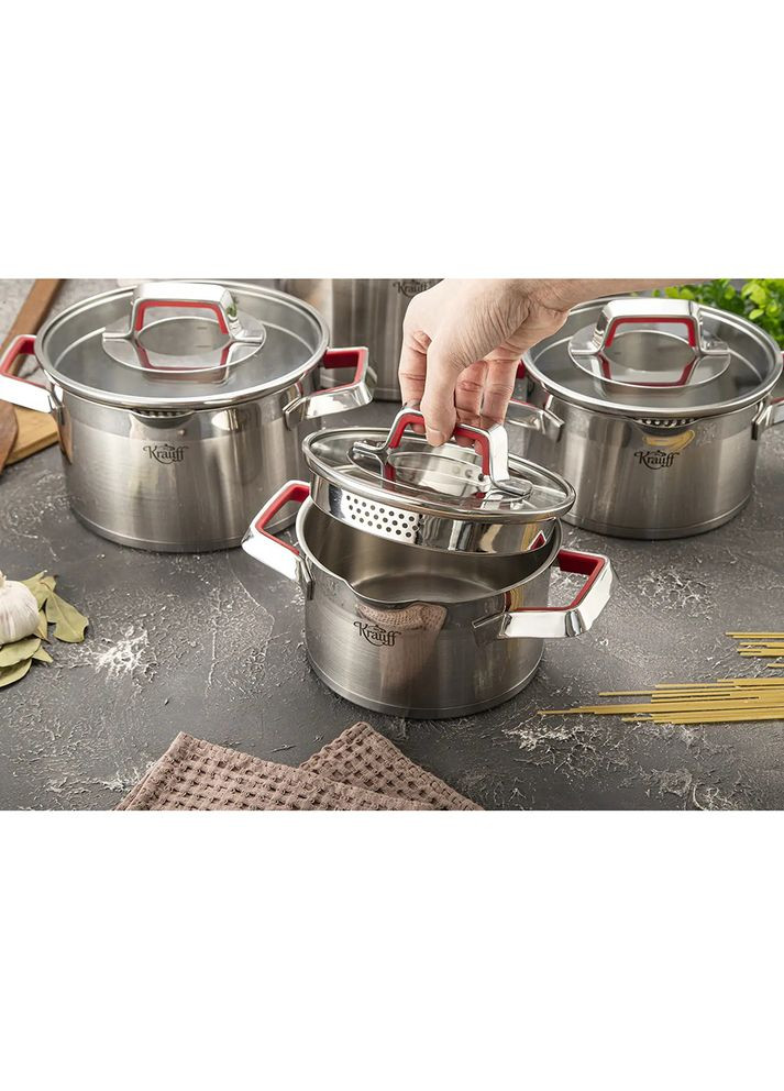 Набір каструль Moderne Rot 1.8+2.5+3.5+6.3 л (26-202-010) Krauff (326800468)