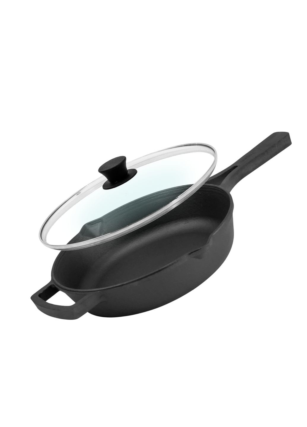 Сковорода чавунна 26 см з литою ручкою та скляною кришкою Brizoll (322732458)