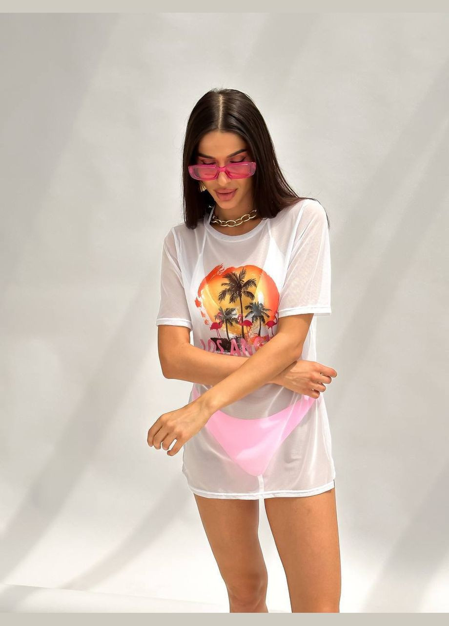 Светло-розовый летний купальник женский на завязках с парео раздельный Domino Купальник роздільний з сіткою