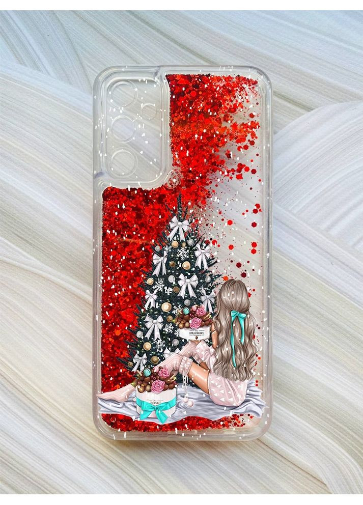 Чохол з плаваючими блискітками на Samsung Galaxy A24 (A245) Червоний Дівчина біля ялинки (принт 139) CASE CONTROL (362963634)