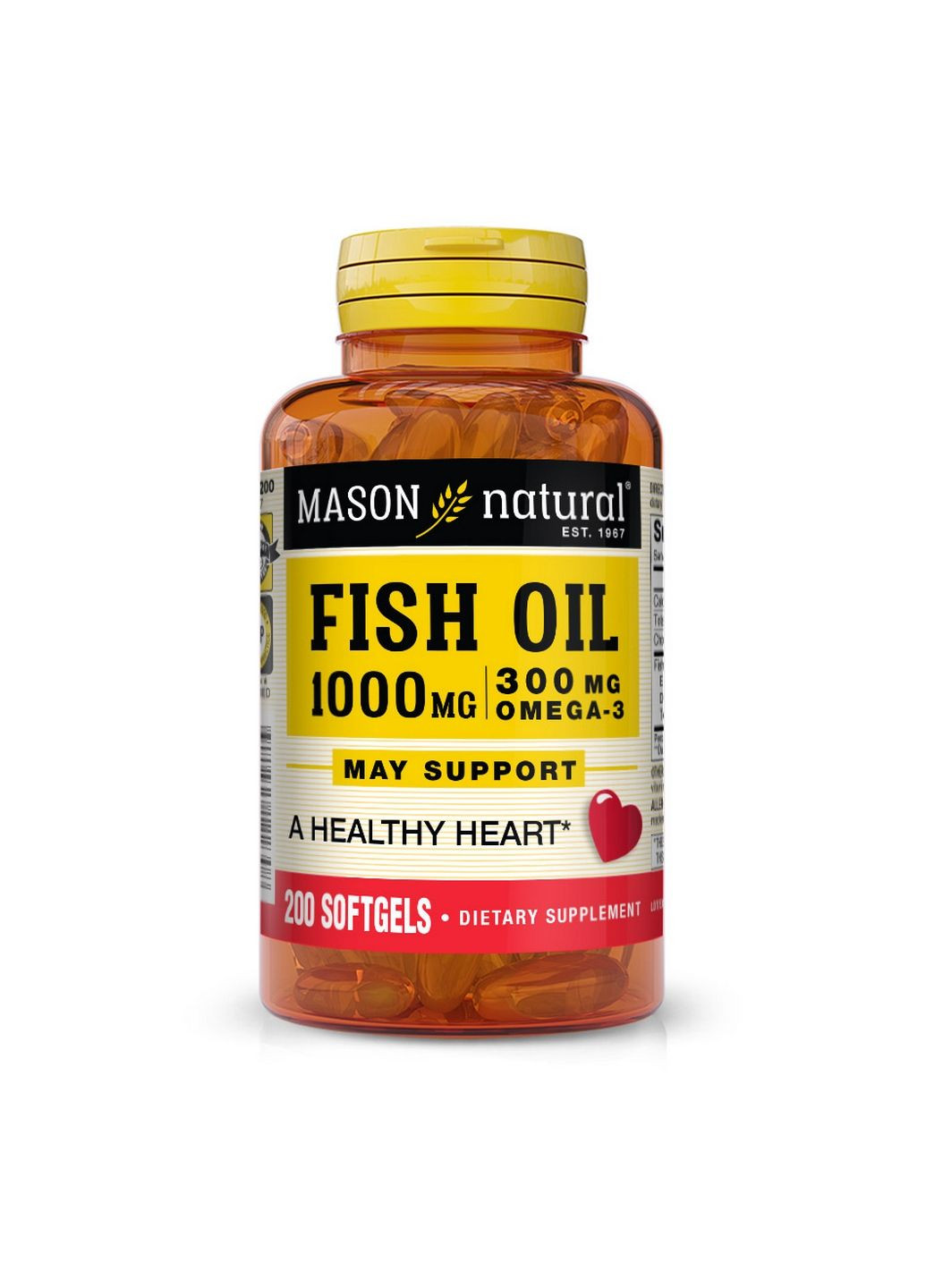 Жирные кислоты Fish Oil 1000 mg Omega 300 mg, 200 капсул Mason Natural (293481551)