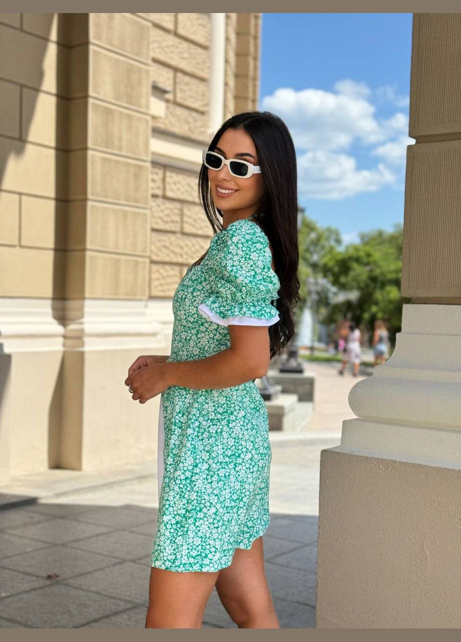 Зелена повсякденний жіноча сукня міні з розрізом у квітковий принт а-силует Україна з квітковим принтом