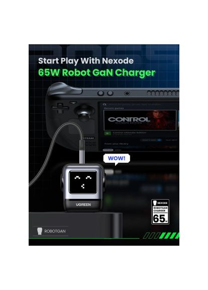 Зарядное устройство 1xUSB+2xUSB-C 65W GaN CD361 gray (25685B) Ugreen 1xUSB + 2xUSB-C 65W GaN CD361 gray (370014707)