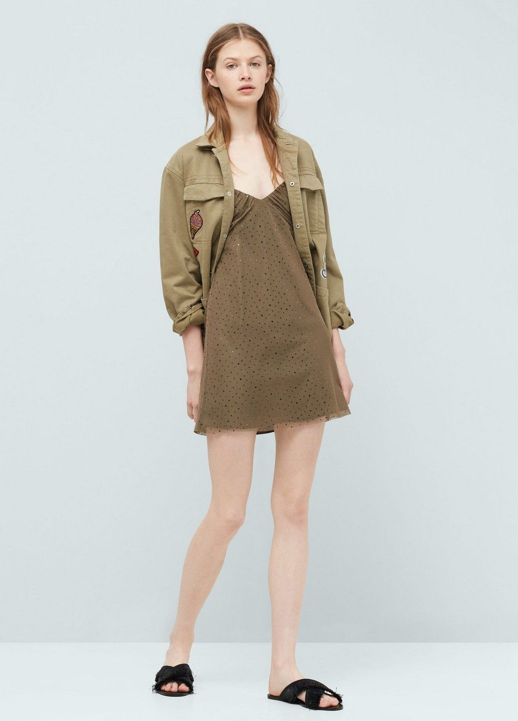 Оливковое (хаки) кэжуал платье Mango