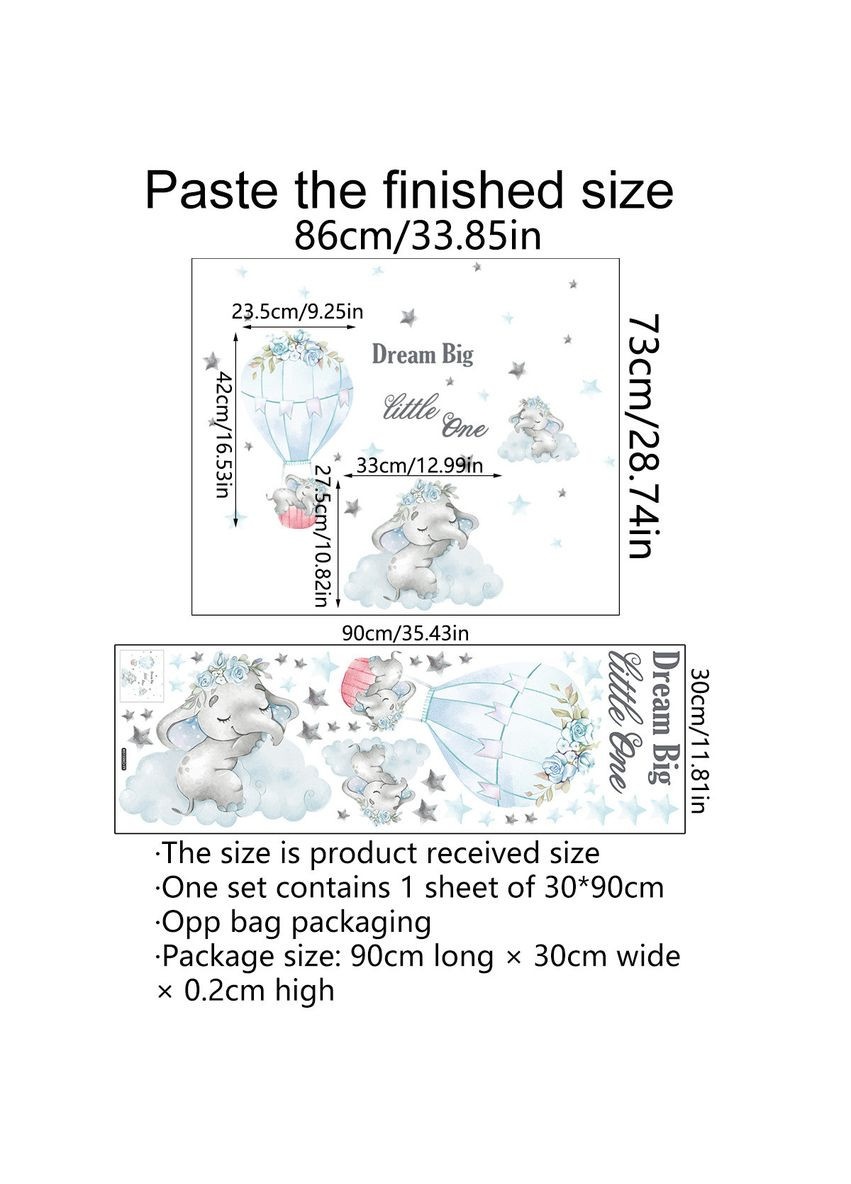 Виниловые наклейки на стену Cлоники спят на тучках и воздушном шаре (лист 30 х 90 см) б394-46-2 No Brand (302242446)