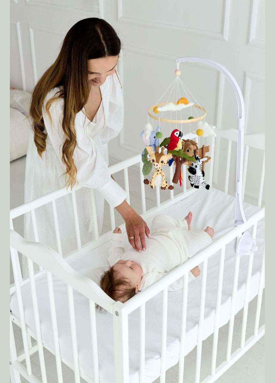 Дитячий музичний мобіль на ліжечко WoollyFox "Теплі пригоди: слон, жирафа, папуга, лев і зебра" No Brand (342757984)