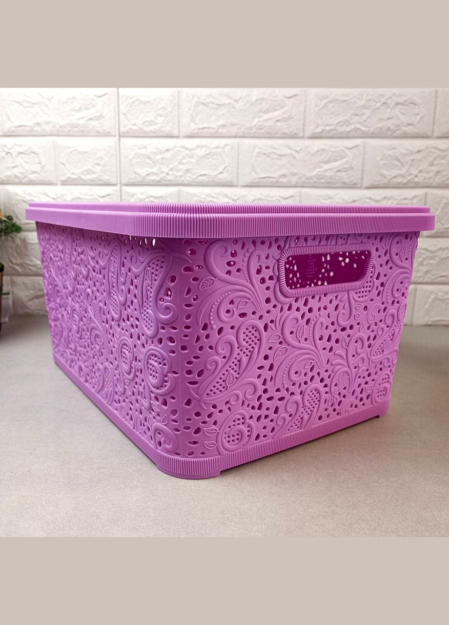 Большая ажурная розовая корзина для хранения с крышкой 18л Полімербит 17 ЛТД (366818064)