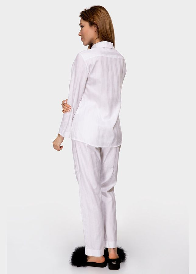 Біла всесезон бавовняна піжама з мереживом рубашка + брюки German Volf 00010 white