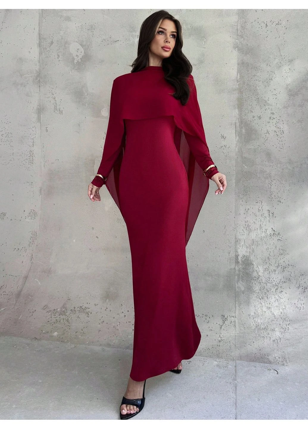 Бордовое платье SHEIN однотонное