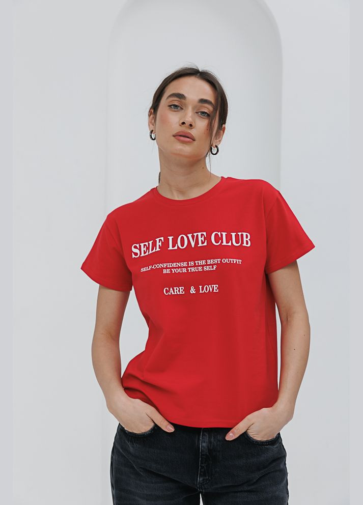 Червона літня жіноча футболка з принтом self love club Arjen