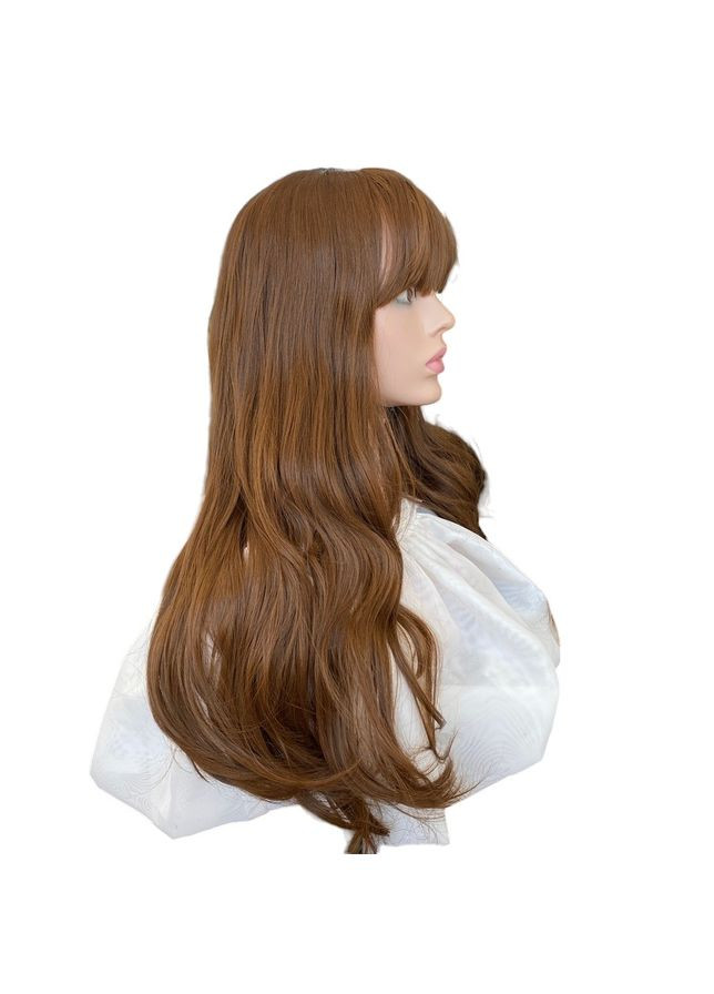 Перука жіноча хвиляста з чубчиком і проділом Русява темна 70 см No Brand 7568 (298865897)