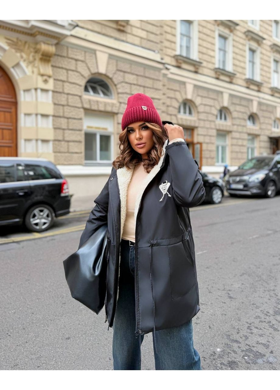 Черная зимняя женская куртка-парка с мехом Україна