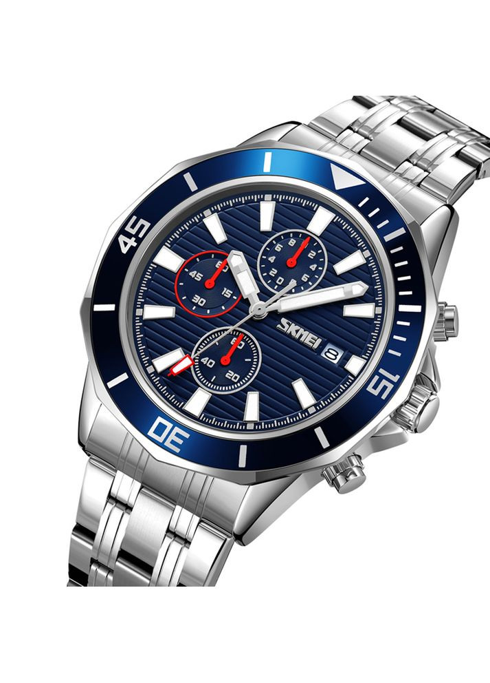 Часы кварцевые мужские серебристо-синие с календарем и секундомером для повседневного использования ProDobro (367266884)