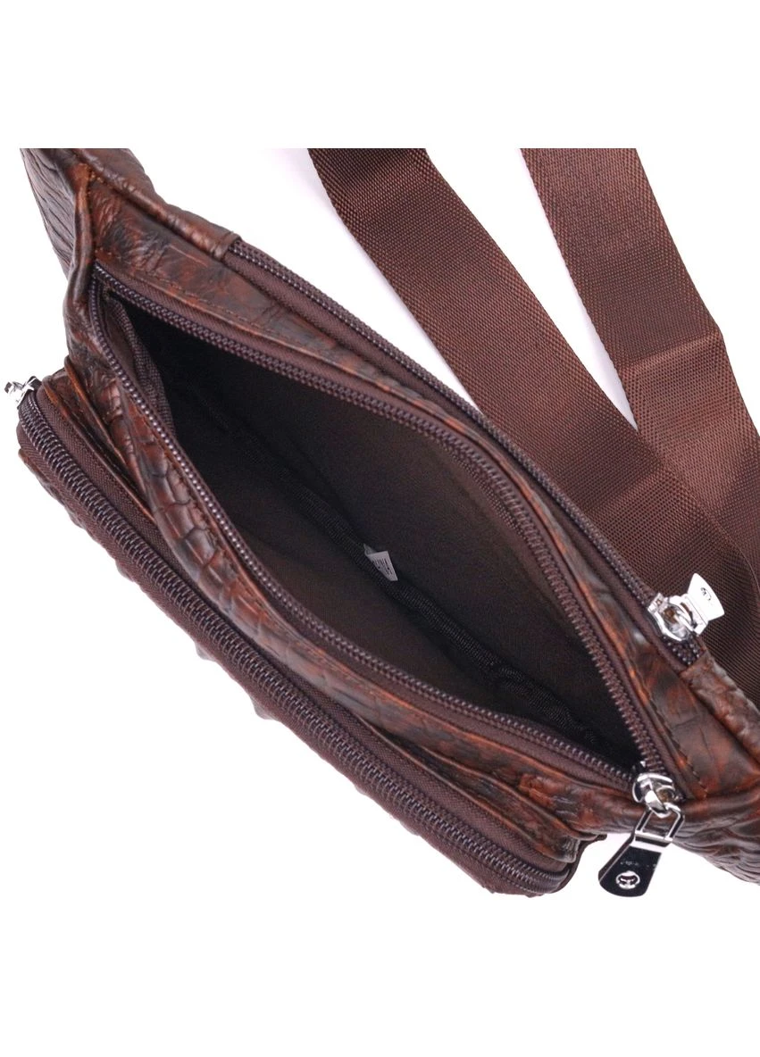 Модная поясная сумка из натуральной кожи с фактурой под крокодила Vintage Коричневая Верховинка 21298 (398251920)