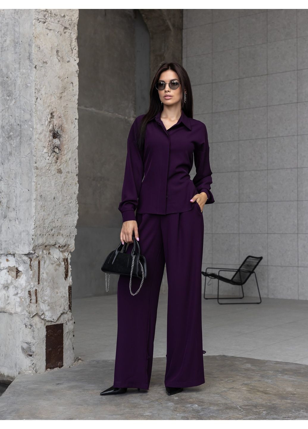 Жіночий однотонний костюм "Jade" (сорочка + брюки-палаццо) (td-2968720168029) TessDress (366090026)