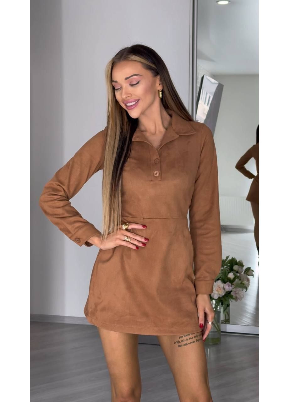 Світло-коричнева святковий, кежуал жіноча замшева сукня а-силует Avanti однотонна