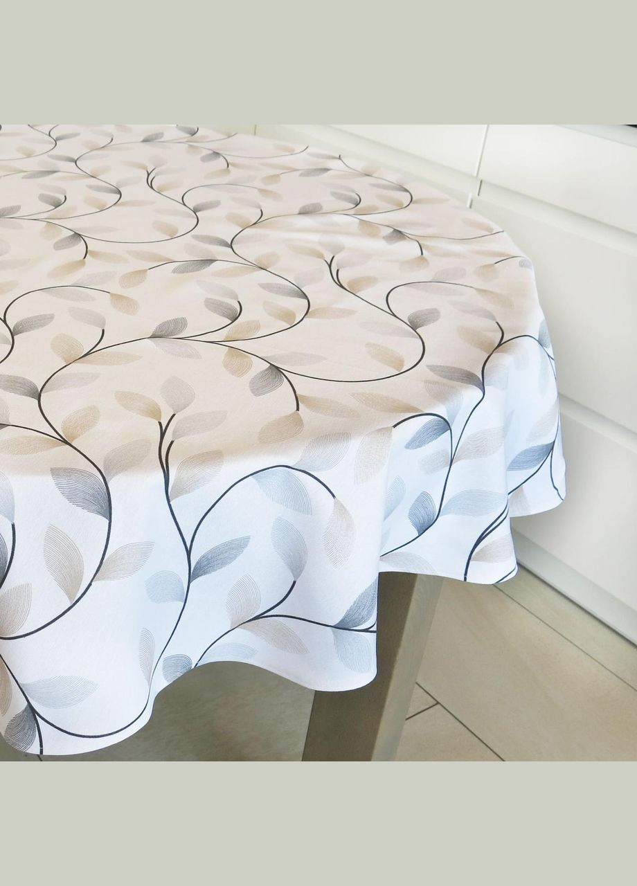 Біла скатертина на овальний стіл водовідштовхувальна з тефлоновим покриттям та рослинним візерунком "Ліана" 200, 120 Maystat (305390441)