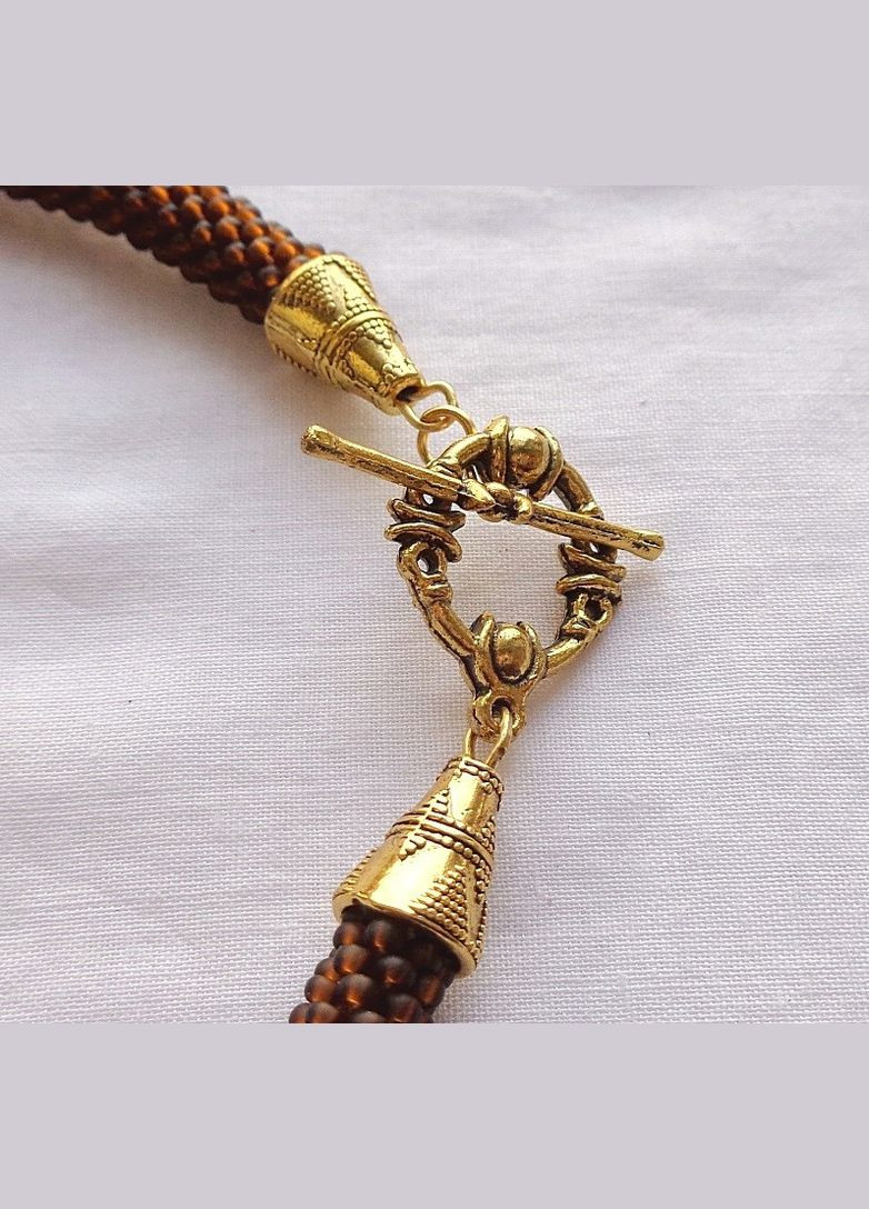 Кольє ручної роботи з бісеру з натуральним каменем "Бурштинова фантазія" No Brand (358224236)