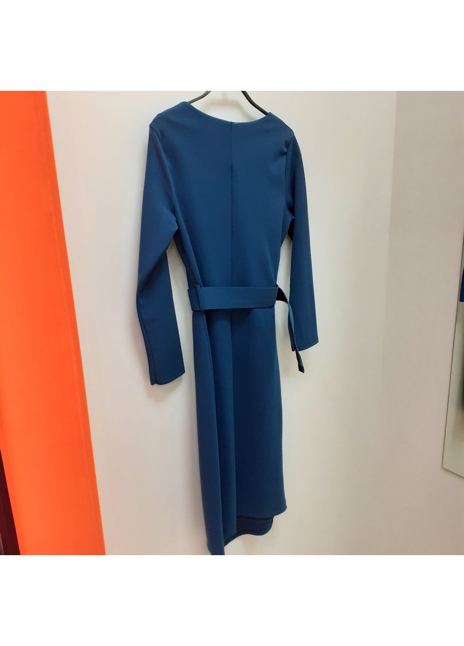 Синее деловое платье классика короткое платье на запах приталенное пояс s морская волна No Brand