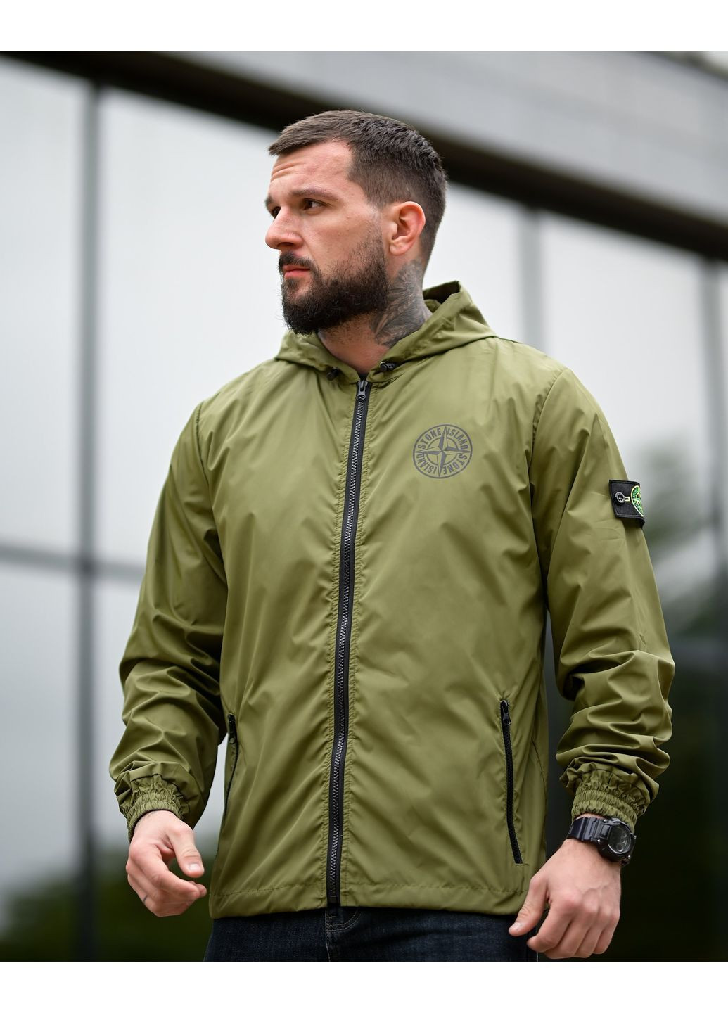 Оливкова (хакі) демісезонна вітровка No Brand