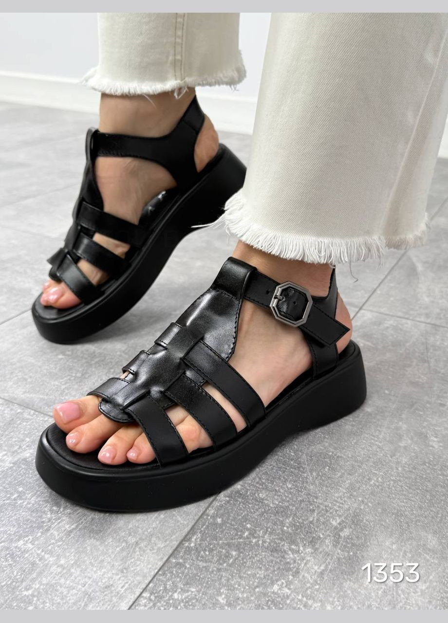 Черные стильные женские босоножки No Brand с ремешком