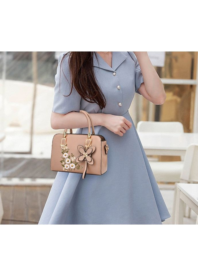 Женская сумочка вышивка цветы кофейная с плечевым ремнем и брелком ProDobro (363221522)